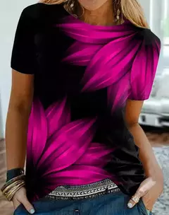 Camiseta explosiva estampada em girassol 3D para mulheres, gola redonda, fosca, flor, moda, novo produto, 2024 - Wolf Magazine