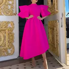 Imagem do Vestido longo de babados fairyshely sólido para mulheres, manga curta, grande e grande, festa de verão para mulheres, vestido curvilíneo apertado, tamanho grande, 2021