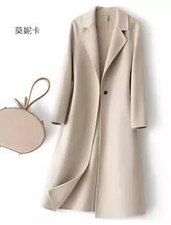 2023 elegante simples casaco feminino outono e inverno novo um botão pura lã reversível casaco de lã longo selvagem top das mulheres - Wolf Magazine