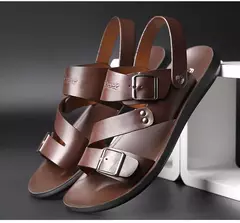 Moda Confortável Sandálias Masculinas Cor Sólida Open Toe Mens Sandálias De Couro 2023 Novos Chinelos De Praia para Calçado De Couro Masculino na internet