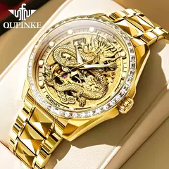 OUPINKE-impermeável relógio mecânico automático para casal, tungstênio tira de aço, movimento importado, dourado, luxo, original na internet