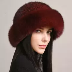 Chapéu de pele de vison genuíno para mulheres gorro de malha natural de luxo chapéu de malha artesanal pele de raposa real moda inverno quente, novo - Wolf Magazine