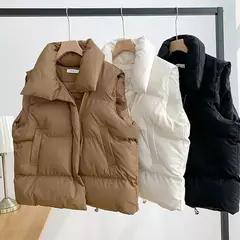 Jaqueta casual grossa solta feminina, casaco com gola simulada, zíper para cima, colete quente sólido, jaqueta puffer, outono, inverno, 2023 - Wolf Magazine