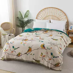 Colcha de algodão 4 camadas de musselina gaze toalha colcha ab lado borla multifuncional cobertor sofá cama casal capa colcha 200*230 - comprar online