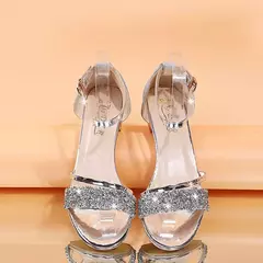 Sandálias femininas de salto baixo em toe aberto, ouro e prata, sapatos casuais, moda leve, verão, novo, 2024 na internet