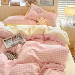 Conjunto de cama rosa sólida sem enchimento, capa de edredão, folha plana, fronha, queen size completa, casa do hotel, roupa de cama macia, moda - Wolf Magazine
