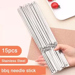 Espeto de churrasco em aço inoxidável, espetos reutilizáveis BBQ Kebab para acampamento ao ar livre, ferramentas de piquenique, cozinhar ferramentas, 10 pcs, 15pcs - loja online