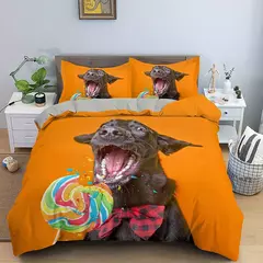 Animal Pet Duvet Cover Set para crianças, cão bonito Hugging, Donut Bedding Set, Consolador de cão 3D, Soft Polyester Quilt Cover, 3pcs - Wolf Magazine