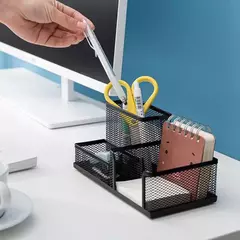 Suporte De Caneta De Metal Criativo, Organizador De Papelaria De Mesa, Suporte De Lápis, Rack De Armazenamento De Arquivo, Caixa De 3 Grelha, Acessórios De Escritório