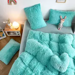 Conjunto de cama luxuoso preto macio, capa de edredão Shaggy, 2 fronhas, zíper, veludo macio, 3pcs - Wolf Magazine