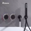 Torneira De Banheiro De Latão Luxuoso, Design De Parede, 2 Alças, Controle Duplo de Quente e Frio, Torneira De Banheira Simples, Preto