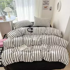 Imagem do Conjunto de cama simples Pink Stripe para adultos e crianças, lençol de algodão lavado, fronha, roupa de cama completa Queen, conjunto de capa de edredão, sem enchimento