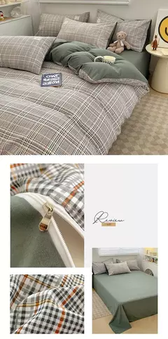 Conjunto de cama estilo xadrez, capa de edredom para pele, lençol fronha, roupa de cama de casa, solteiro, completo, queen, king size - loja online
