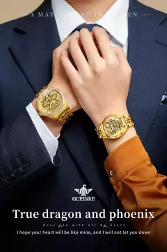 OUPINKE-impermeável relógio mecânico automático para casal, tungstênio tira de aço, movimento importado, dourado, luxo, original - loja online