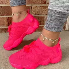 Tênis respiráveis para mulheres, Formadores de tecido de malha, Calçado feminino com renda, Sapatos confortáveis, Nova moda, 2024 na internet