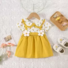 Imagem do Vestido de alça de flor para bebê, Decoração de flores, colarinho dobrável, doce vestido de princesa, verão, novo