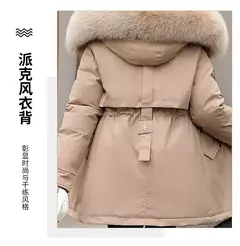 Parka longa de lã com capuz feminino com gola de pele, casaco fino, roupas acolchoadas, neve quente, moda inverno, novo, 2023 - Wolf Magazine