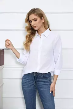 Lazer Branco Amarelo Camisas Botão Lapela Cardigan Top Lady Loose Long Sleeve Oversized Camisa Mulheres Blusas Outono Blusas Mujer - loja online