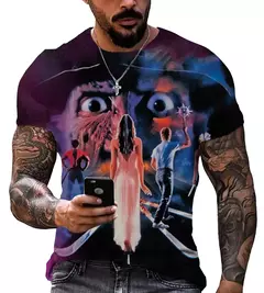 Camiseta casual masculina, filme de terror, atmosfera, grande, suspense, venda quente, novo, 2024 - loja online