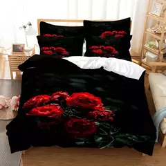 Rosas vermelhas conjunto capa de edredão rainha tamanho rei completa 3d conjuntos cama flor fronha colcha roupa única cama dupla 220x240 200x200 - Wolf Magazine