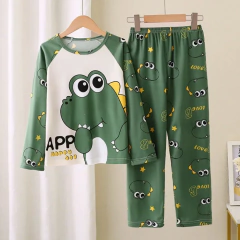 Pijamas de seda de leite de manga longa das crianças design dos desenhos animados roupas para casa adequado primavera verão estilo fino roupas de ar condicionado - Wolf Magazine