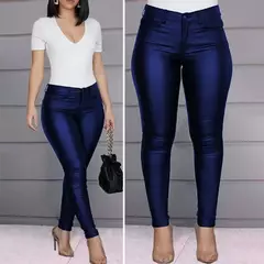 Calças femininas de cintura alta de couro PU, leggings push-up magras, calças elásticas, jeggings de spandex, streetwear, novas