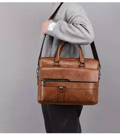 Imagem do Bolsa de ombro de couro masculina, pasta para laptop, mensageiro, carteira de negócios, marca de luxo, pasta para documento A4