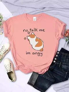 T camisa de impressão de gato irritado bonito para o sexo feminino confortável moda camiseta respirável hip hop topos novo verão
