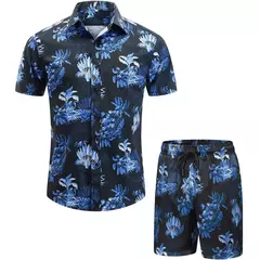 Conjunto de camisa de praia casual de verão para homens, manga curta, estilo havaiano, estampado, shorts, design com cordão, moda, roupas masculinas - comprar online