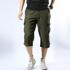 Calção de carga de comprimento longo masculino, calça Capri de algodão elástica casual com vários bolsos, curto tático militar, calções quentes, verão, 5XL - loja online