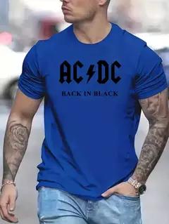 Masculino Ac/dc Logo Camiseta de manga curta, camiseta esportiva redonda, preta, oficial, clássica, Hip Hop, banda de rock - Wolf Magazine