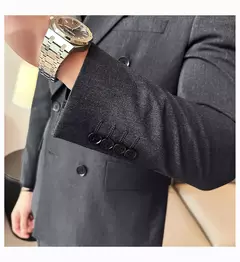 Fato de trespassado estilo britânico masculino, negócio formal, slim fit, smoking casual, festa de casamento, conjunto de 3 peças