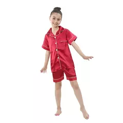 Conjunto de pijamas de cetim de seda infantil pijamas de bebê pijamas pijamas cor sólida, terno infantil, meninos, meninas, outono
