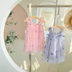 Borboleta 3D para bebês, vestido de princesa tutu, vestido de festa de aniversário, roupa infantil, novo, verão, 1 a 5 anos, 2024