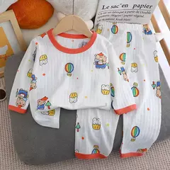 Pijama de algodão puro para meninos e meninas, camiseta fina de manga comprida, tops e calças lindos desenhos animados, conjuntos de roupas infantis, verão, novo, 2022 - Wolf Magazine