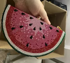 Carteira de strass melancia para mulheres, gema de casamento, bolsa de embreagem para festa de pedra, bolsa de cristal pequena, designer