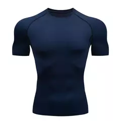 Camiseta de compressão de manga curta seca rápida masculina, camisetas esportivas, treinamento físico, camiseta de corrida, rashgard, academia - loja online