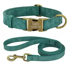 Coleira e coleira para cães personalizados, conjunto de coleira de couro pu com corda de chumbo, fivela de identificação gravada personalizada para cães pequenos e grandes - comprar online