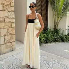 Imagem do Vestido maxi feminino com sling oco, sem mangas, sem costas, vestidos soltos, streetwear casual, moda feminina, cor contrastante, sexy, 2024