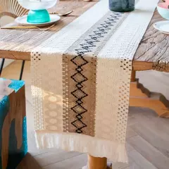 Imagem do Algodão e linho Splicing Table Flag para casa, toalha de mesa tecida Tassel, Material Natural, Decoração Pastoral, 2 cores