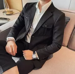 Blazers masculinos de peito único, ternos cinza, casacos grandes, tamanho grande, moda de alta qualidade, novo em 2020 - comprar online