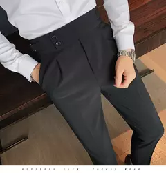 Imagem do Homens estilo britânico ternos calças novo masculino sólido calças de cintura alta alta qualidade formal magro ajuste negócio casual terno calças