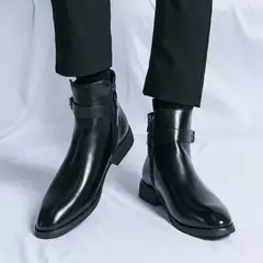 Botas de couro macio chelsea para homens, botas pontiagudas, estilo britânico casual, sapato alto curto, moda empresarial clássica - Wolf Magazine