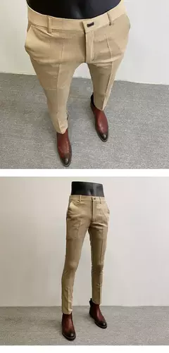Calças justas de estiramento formal masculinas, calças casuais, roupa de cor sólida, calças de terno fashion na internet