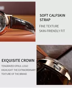 OBLVLO Luxo Retrô Casual Masculino Esqueleto Automático Relógios Mecânico Pulseira Pele de Bezerro Vidro Cristal Mineral Mostrador À Prova D' Água 45 VM - Wolf Magazine