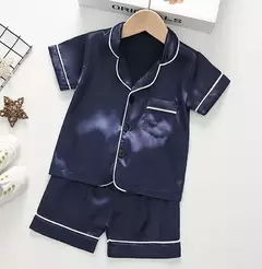 Pijama de seda menino e menina, pijama de seda infantil de 2 a 14 anos, criança pequena, pijama de seda de manga curta, pijama de seda na internet