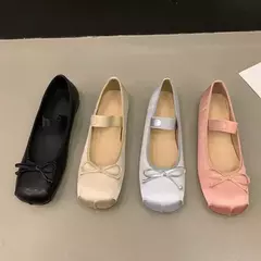 Imagem do Sapatos de balé de seda cetim de luxo para mulheres, clássico quadrado toe, gravata borboleta, elástico, bailarina para senhoras, sapatos macios