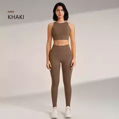 Conjunto de roupas de yoga feminino cintura alta leggings e topo duas peças sem costura roupas de exercício de fitness roupa interior de treino de fitness na internet