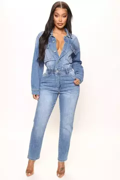 Macacão jeans de peito único feminino, macacão monocromático, macacão lavando bolsos, botão de rua alto, comprimento do tornozelo na internet