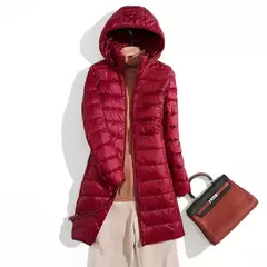 Casaco Puffer Longo Embalável Ultra Leve para Mulheres, Casaco Fino Coreano com Capuz, Feminino, Plus Size, 5XL, 6XL, 7XL, Outono, Inverno